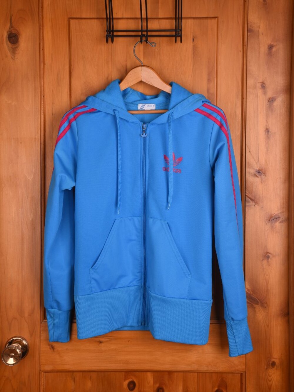Adidas Originals Womens Blue Jacket Pink Stripes Trefoil Zip Up Hoodie Large